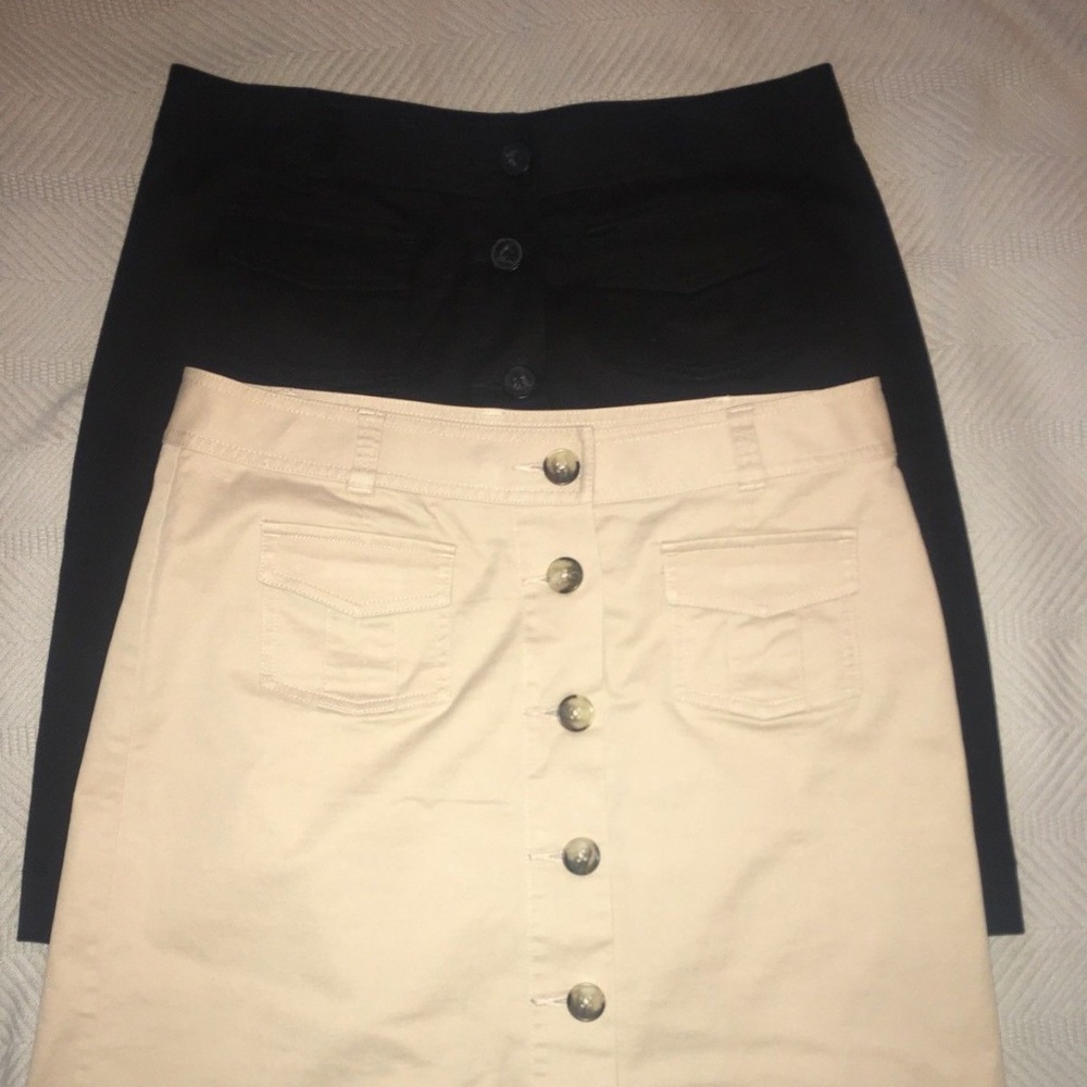 Two Kate Hill Size 4 Petite Skirts Khaki and Black